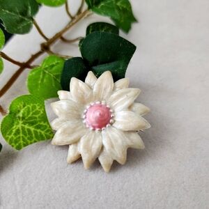 Simple Ivory Enamel Flower Brooch Pin